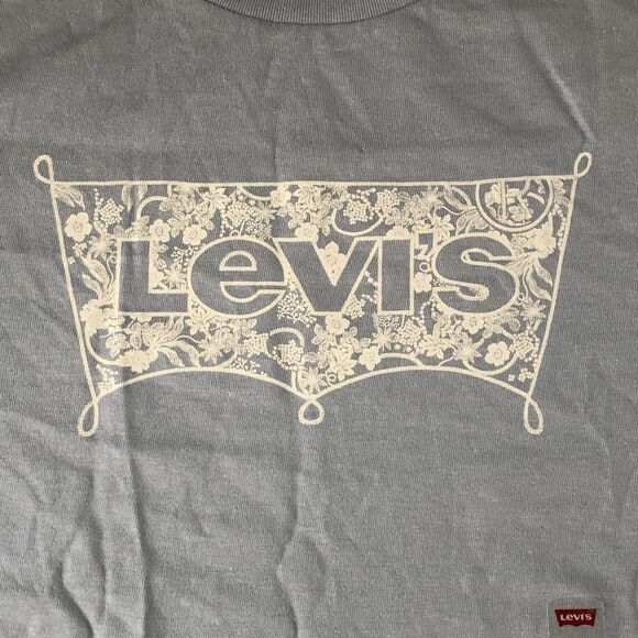 Levi's Women’s Perfect Tee Standard Fit Floral Spell Out Light Blue Small NWT - Picture 10 of 16